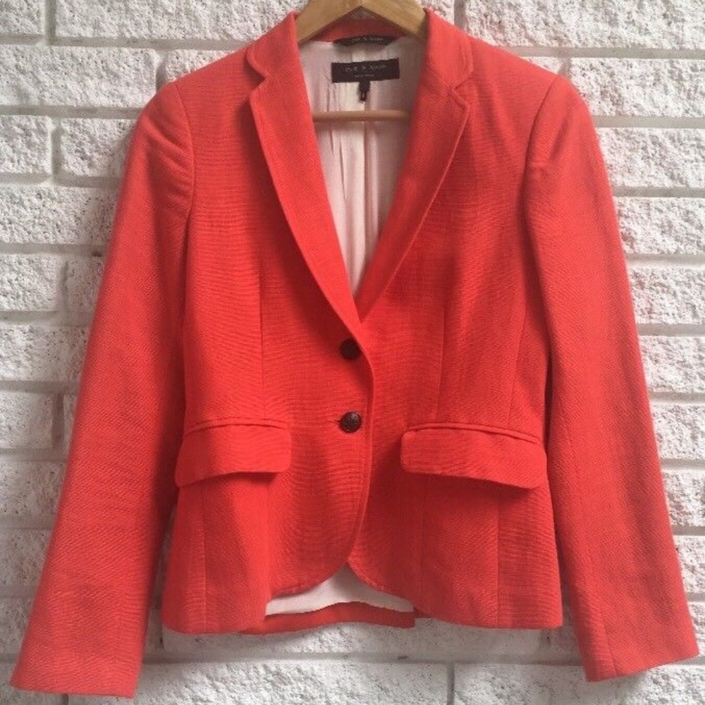 rag & bone Orange Linen and Silk Blazer - 0 /XS